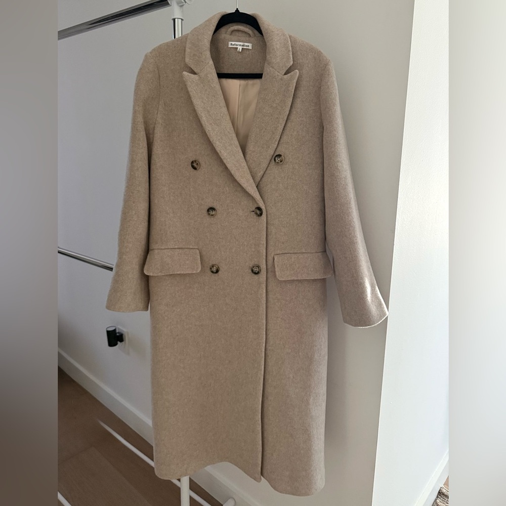 Reformation Paley Double Breasted Coat Beige - Size M